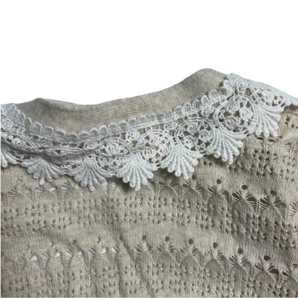 Gap Kids knit  Lace Trim Cardigan short sleeve Oatmeal Girl’s 10